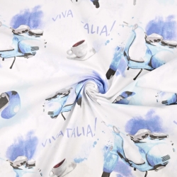 100% Baumwolle Roller violett-blau auf weißem Hintergrund  