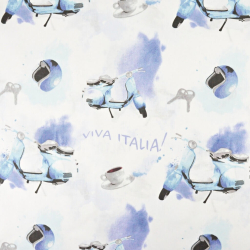 100% Baumwolle Roller violett-blau auf weißem Hintergrund  