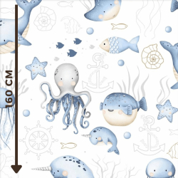 Baumwolle 100% Blauer Ozean auf weißem Hintergrund  