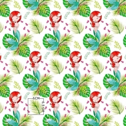 100% Baumwolle Meerjungfrauen mit grünen Blättern auf weißem Hintergrund