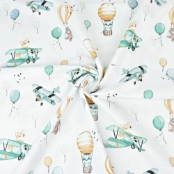 Baumwolle 100% Kuscheltiere in Flugzeugen und Ballons auf weißem Hintergrund  