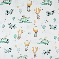 Baumwolle 100% Kuscheltiere in Flugzeugen und Ballons auf weißem Hintergrund  