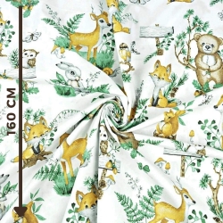 Baumwolle 100% Tiere, Reh und Bären auf weißem Hintergrund  