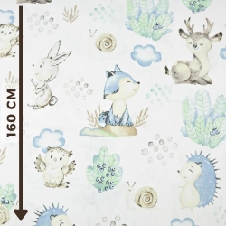 Baumwolle 100% große Waldtiere auf der Wiese auf weißem Hintergrund  