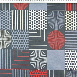 Baumwolle 100% Geometrisches Patchwork grau-rot  