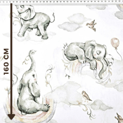 Baumwolle 100% pastellfarbene Elefanten mit Regenbogen auf weißem Hintergrund  