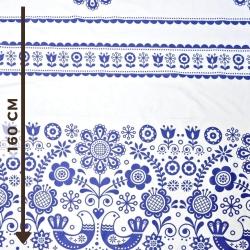 Baumwolle 100% skandinavisches Muster mit Blumen in marineblau auf weißem Hintergrund  