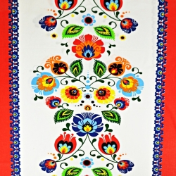 Baumwolle 100% Łowicz Muster Tischläufer mit rotem Rand auf weißem Hintergrund  