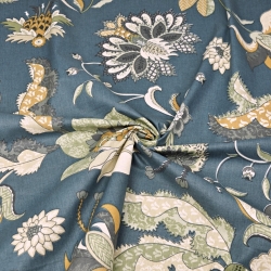 Baumwolle 100% türkisches Muster beige-orange auf jeansfarbenem Hintergrund  