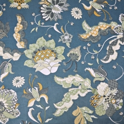 Baumwolle 100% türkisches Muster beige-orange auf jeansfarbenem Hintergrund  