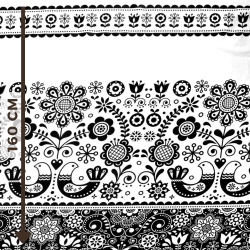 Baumwolle 100% skandinavisches Blumenmuster schwarz auf weißem Hintergrund  