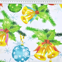 Baumwolle 100% Weihnachtsmuster bunte Glöckchen auf weißem Hintergrund  