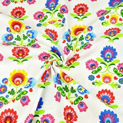 Baumwolle 100% Łowicz Muster in Reihen auf weißem Hintergrund  