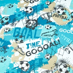 Baumwolle 100% Fußball türkis-beige  