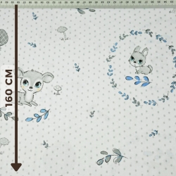 Baumwolle 100% Reh grau-blau mit grauen Punkten auf weißem Hintergrund  