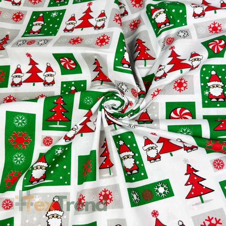 Baumwolle 100% Weihnachtsmuster Patchwork Weihnachtsmänner grün-rot  