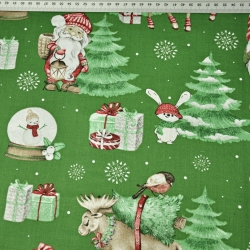 Baumwolle 100% Weihnachtsmuster Weihnachtsmänner mit Mond auf grün  
