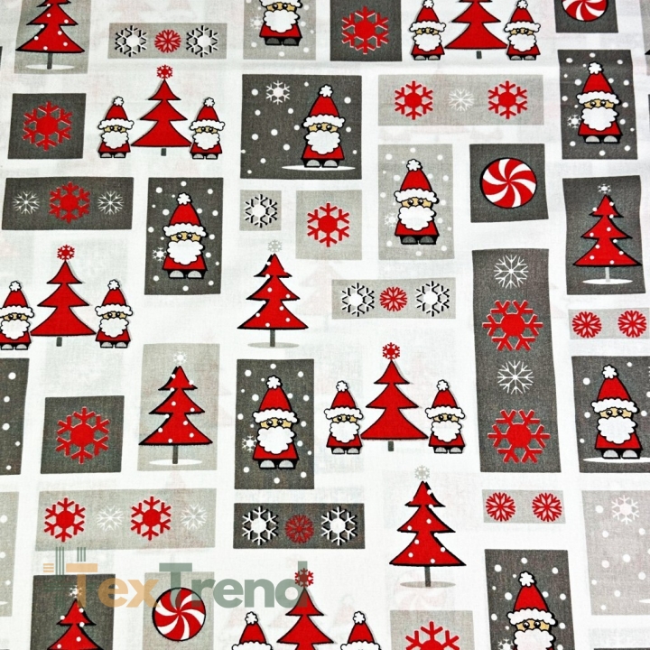 Baumwolle 100% Weihnachtsmuster Patchwork Weihnachtsmänner grau-rot  