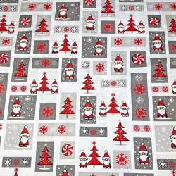 Baumwolle 100% Weihnachtsmuster Patchwork Weihnachtsmänner grau-rot  