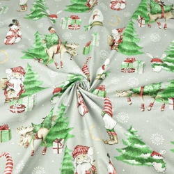 Baumwolle 100% Weihnachtsmuster Weihnachtsmänner mit Mond auf grauem Hintergrund  