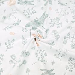 Baumwolle 100% Insekten Libellen grau-lachsfarben auf weißem Hintergrund  