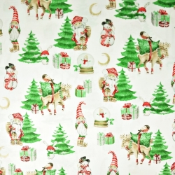 Baumwolle 100% Weihnachtsmuster Weihnachtsmänner mit Mond auf weißem Hintergrund  