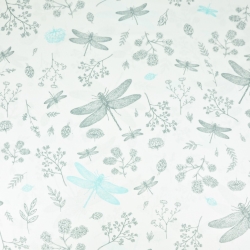 Baumwolle 100% Insekten Libellen grau-türkisfarben auf weißem Hintergrund  
