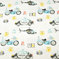 Baumwolle 100% Polizei blau-gelb auf weißem Hintergrund  