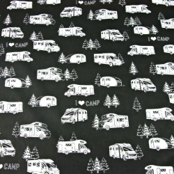 100% Baumwolle weiße Wohnmobile auf schwarzem Hintergrund  