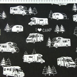 100% Baumwolle weiße Wohnmobile auf schwarzem Hintergrund  