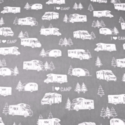 100% Baumwolle weiße Wohnmobile auf grauem Hintergrund  