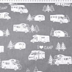 100% Baumwolle weiße Wohnmobile auf grauem Hintergrund  