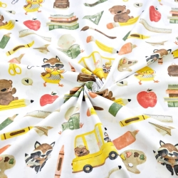 Baumwolle 100% Tiere im Unterricht auf weißem Hintergrund  