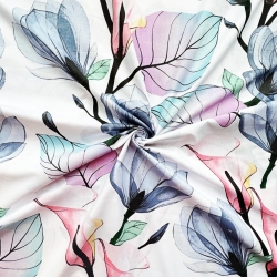 Baumwolle 100% pastell-neonfarbene Blumen auf weißem Hintergrund  