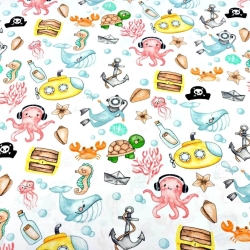 Baumwolle 100% Taucher im bunten Ozean auf weißem Hintergrund  