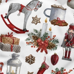 Baumwolle 100% Weihnachtsmuster Nussknacker auf weißem Hintergrund  