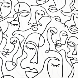Baumwolle 100% minimalistische Gesichter Linien auf weißem Hintergrund - 220 cm  