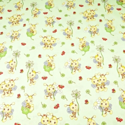 Baumwolle 100% Bienen mit Blümchen auf pistaziengrünem Hintergrund  