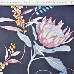 Baumwoll-Satin gemustert Pastellblumen auf graphitfarbenem Hintergrund  