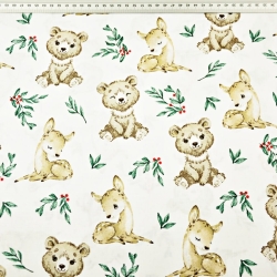 Baumwolle 100% Tiere Bären und Rehe mit Preiselbeeren  
