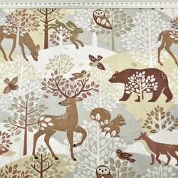 Baumwolle 100% Tiere Bären und Rehe beige-grau  
