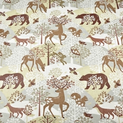 Baumwolle 100% Tiere Bären und Rehe beige-grau  