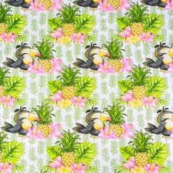 Baumwolle 100% Tukane mit Ananas auf weißem Hintergrund  