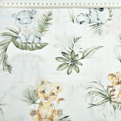 Baumwoll-Musselin mit afrikanischen Tieren in tropischen Blättern  