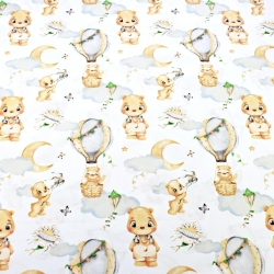 Baumwolle 100% Bären in beige-grau auf Luftballons auf weißem Hintergrund  