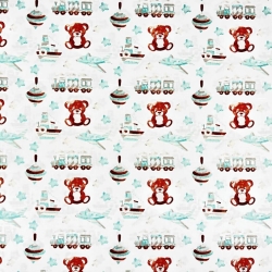 Baumwolle 100% Bären mit Kreisel mint-braun auf weißem Hintergrund  