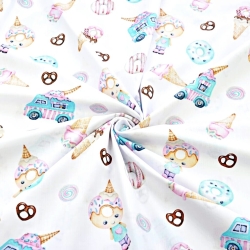 Baumwolle 100% Eis und Donuts auf weißem Hintergrund  