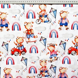 Baumwolle 100% Hunde mit Regenbögen auf weißem Hintergrund  