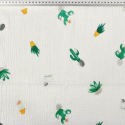 Musselin Double Gauze bedruckt mit Kakteen  