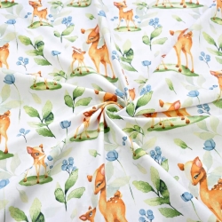 Baumwolle 100% Rehfamilie mit Beeren auf weißem Hintergrund  